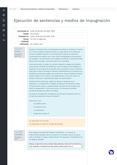 Semana 5 Revisión Del Intento Examen Ejecución De Sentencias Y Medios