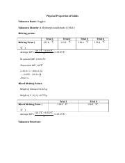 Orgo Lab Report Docx Physical Properties Of Solids Unknown Name