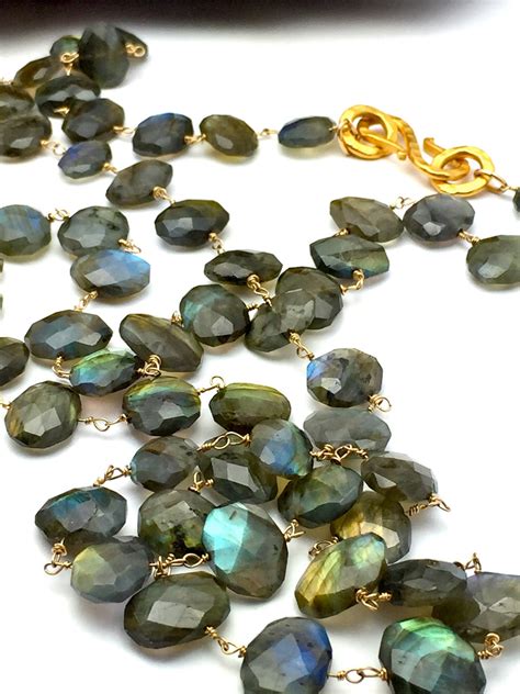 Flashy Labradorite Necklace Long Labradorite Necklace Iridescent