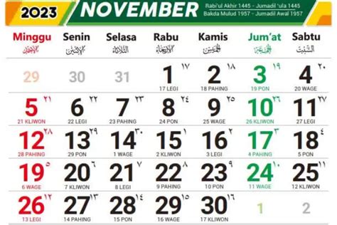 Weton Lengkap Kalender Jawa November 2023 Dilengkapi Penentuan Hari