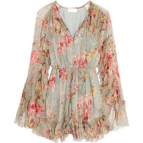 Zimmermann Mercer Floating Ruffled Floral Print Silk Chiffon Playsuit