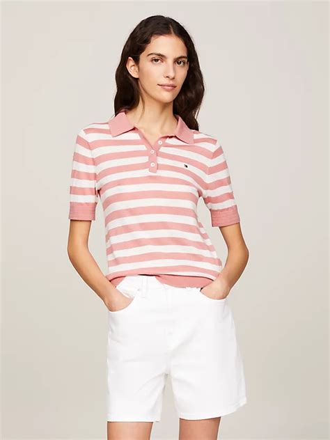 Stripe Knit Regular Fit Polo Pink Tommy Hilfiger