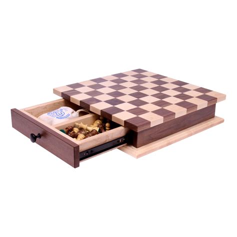 Deluxe Chesscheckers Wooden Game Board Set With Pullout Drawer