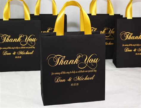20 Black And Gold Thank You Bags With Satin Ribbon Handles And Etsy