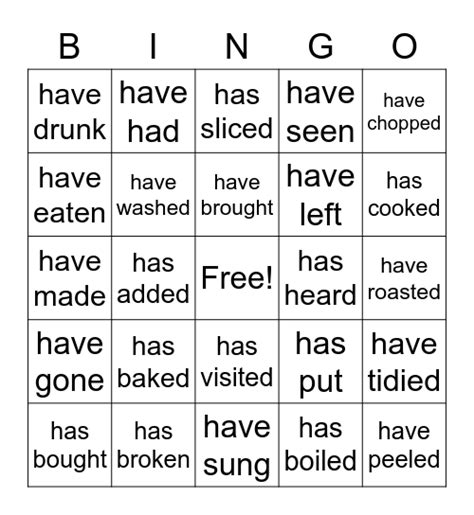 Present Perfect Bingo Card