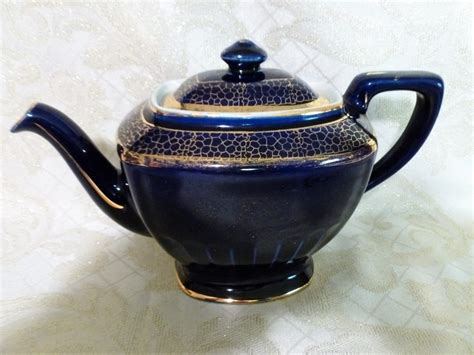 Hall Vintage 6 Cup Cobalt Blue Teapot With Gold Trim Made In USA