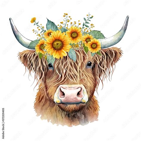 Sunflowers Cow Head Clipart Beautiful Flowers On Highland Cows