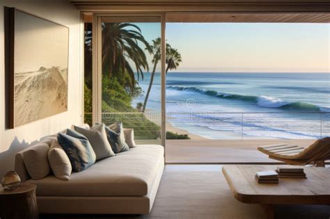 Modern Living Room With A Breathtaking Ocean View Stock Illustration