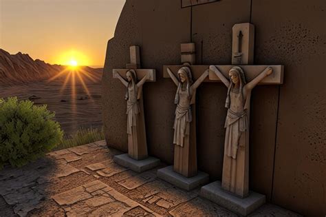 Premium Ai Image Tomb Empty With Shroud And Crucifixion At Sunrise