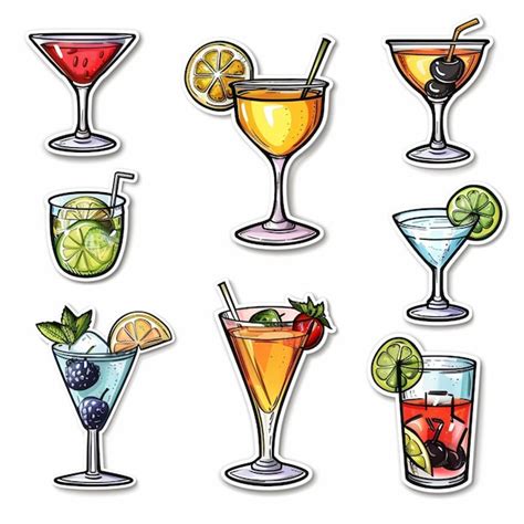 Un Dibujo De Diferentes Bebidas Incluidas Frutas Y C Cteles Vector