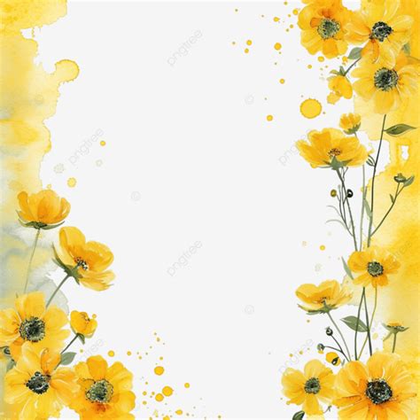 Yellow Splash Watercolor Flower Border Spring Botanical Decoration