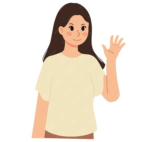 Premium Vector A Woman Waving Gesturing Hello Goodbye With One Hand