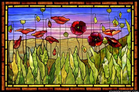 Red Poppies Tiffany Stained Glass Window