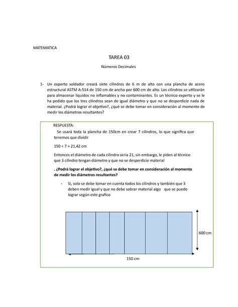 Matematica Unidad Matematica Tarea N Meros Decimales Un