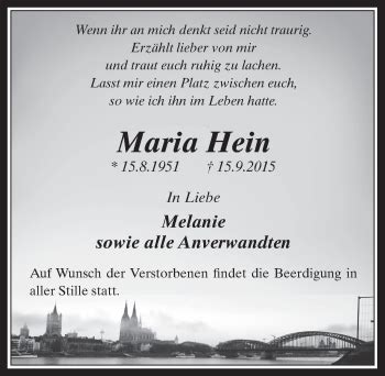 Traueranzeigen Von Maria Hein Wirtrauern