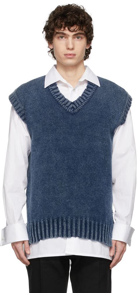 Blue Medium Wash V Neck Vest By Maison Margiela On Sale