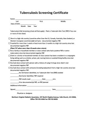 Fillable Online Tuberculosis Screening Certificate Doc Fax Email