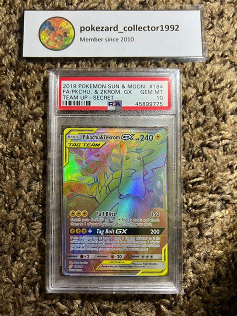 Pikachu Zekrom GX 2019 Sun Moon Team Up 184 181 Holo Secret PSA