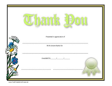 Thank You Certificate Template Flowers Download Printable Pdf