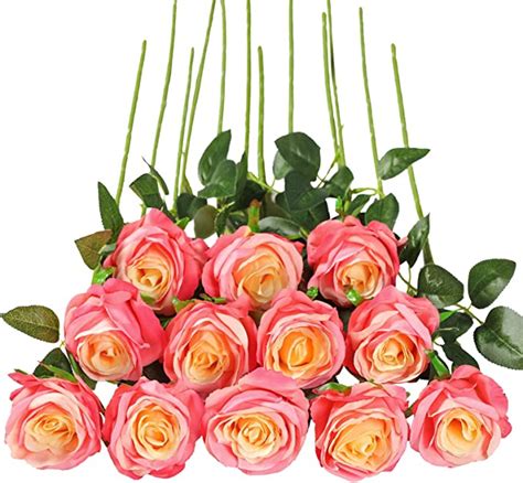 Tifuly Pcs Artificial Roses Single Long Stem Fake Rose Silk