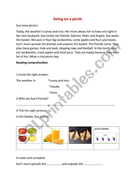 Going On A Picnic ESL Worksheet By Amouna May