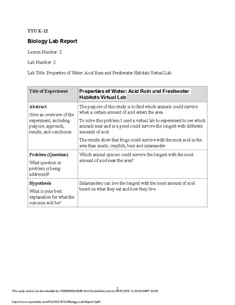 Biology Lab Report 2pdf Ttu K Biology Lab Report Lesson Number 2