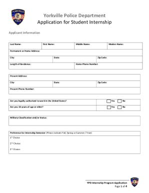 Fillable Online Yorkville Police Department Application For Student