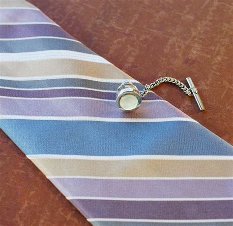 Vintage Mens Jewelry Tie Tack Pin Mother Of Pearl Shell Silver