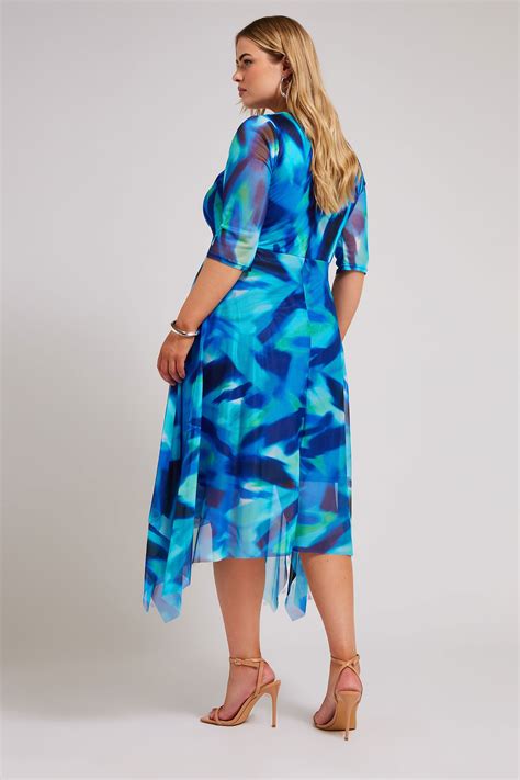 Yours London Plus Size Blue Abstract Print Wrap Dress Yours Clothing