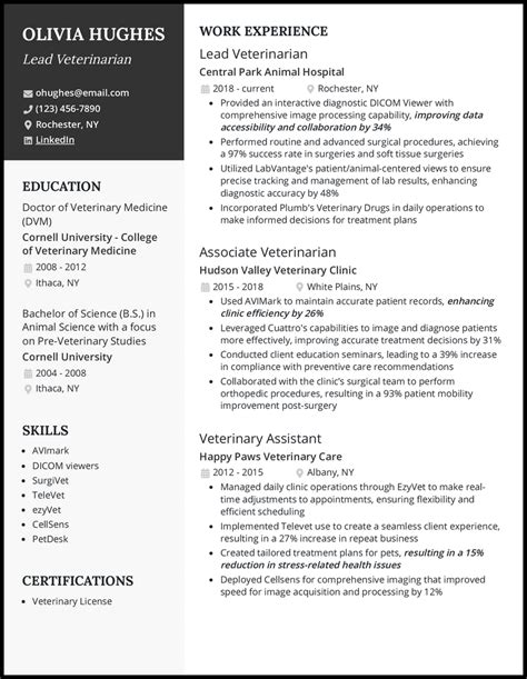 Veterinarian Resume Examples For The Job In