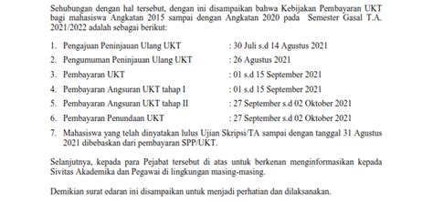 Kebijakan Pembayan Ukt Semester Gasal Tahun Akademik 20212022 Universitas Pembangunan Nasional