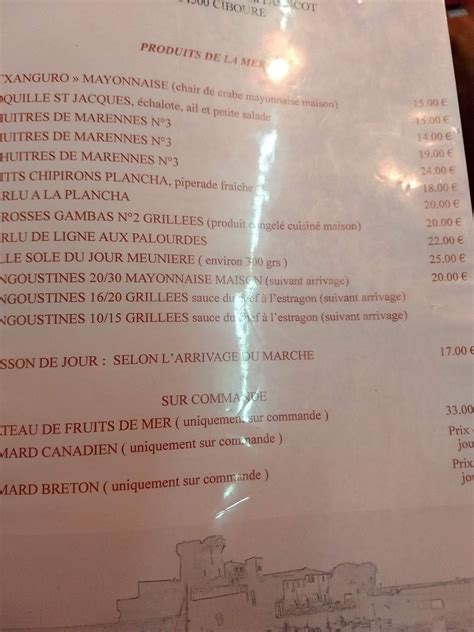 Menu Au Chez Margot Restaurant Ciboure