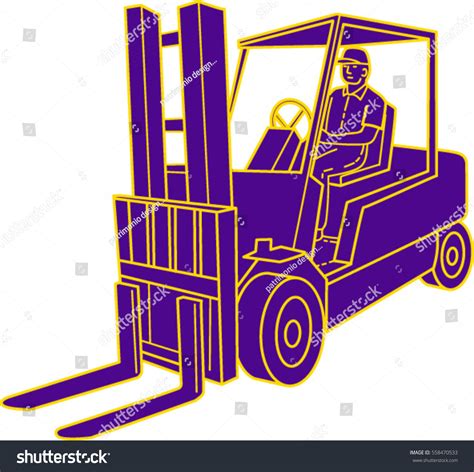 Mono Line Style Illustration Forklift Truck Stock Vector Royalty Free