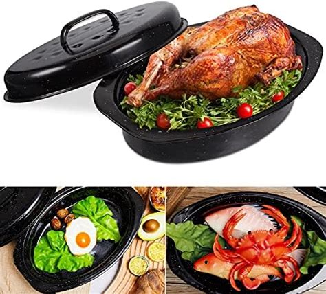 Granite Ware Oval Roaster Inch With Lid Speckled Black