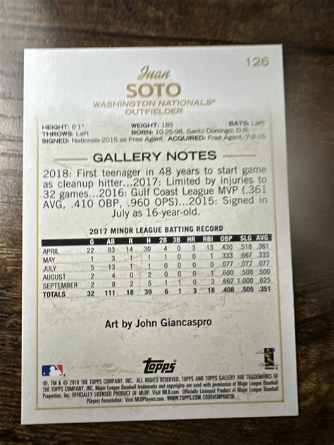 Juan Soto 2018 Topps Gallery 126 Rookie RC New York Yankees EBay