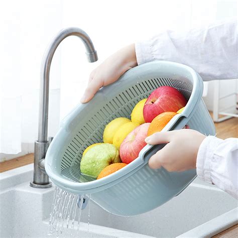 Sunggoko Kitchen Double Layer Drain Basket Household Kitchen Wash Basin