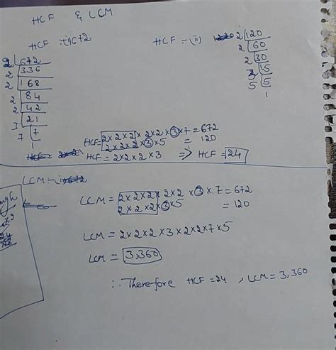 Find The Hcf And Lcm Of 6 72 And 120 Using The Prime Factorization Method In Telugu