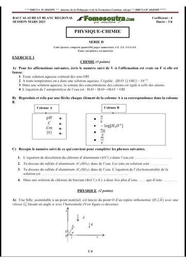 Bac blanc 2023 PC série D dren Adzopé sujet barème by Tehua