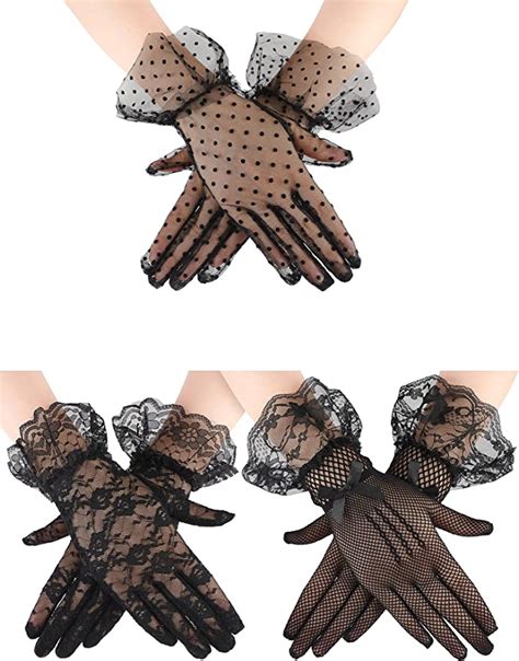 3 Pairs Lace Gloves Elegant Short Courtesy Summer Gloves Wrist Length Floral Gloves