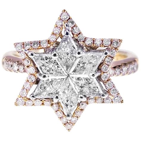 Star Shaped Diamond and Pink Diamond Combination Bridal Engagement Ring ...