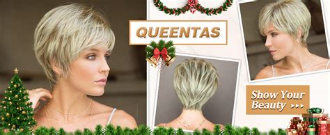 QUEENTAS Short Blonde Wig Pixie Cut Layered Short Hair Wigs For Women Synthetic Hair With Bangs