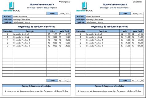 Planilha De Or Amento De Produtos E Servi Os Em Excel Libre