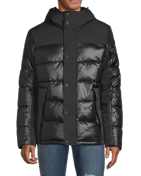 Pajar Olsen Mixed Media Hooded Puffer Jacket In Black For Men Lyst