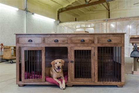 Custom Hardwood Double Dog Kennel Furniture With Drawers Etsy Dark