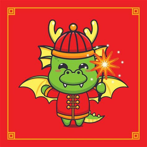 Cute Dragon Playing Firework In Chinese New Year 36518323 Vector Art