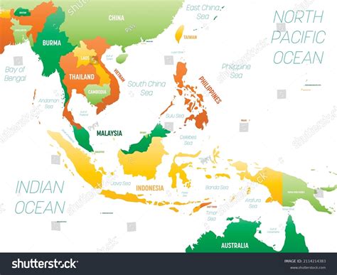 Southeast Asia Detailed Political Map With Royalty Free Stock Vector