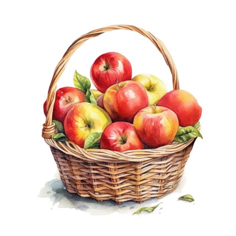 Watercolor Apples In Basket Illustration 23438449 Png