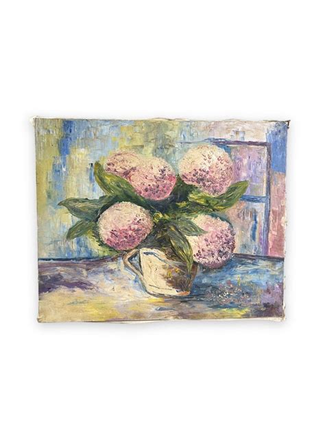 Proantic Huile Sur Toile Nature Morte Aux Fleurs Sign E A Bureau