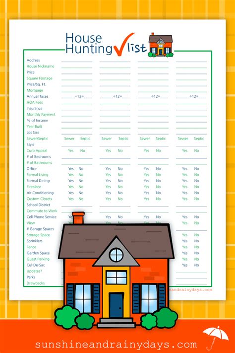 Printable House Hunting Checklist Template Printable Word Searches