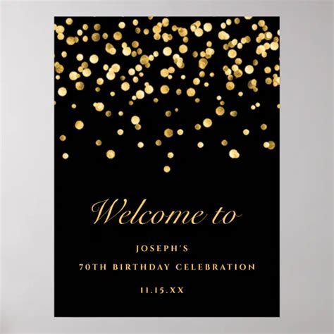 Elegant Black And Gold Glitter 70th Birthday Party Poster Zazzle